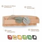 Preview: Große Kindergarderobe MILANO aus Erlenholz mit Feature-Infografik und original Holzspielzeug Peitz Gütesiegeln Handwerk, Natur, Nachhaltigkeit.