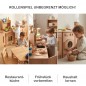 Preview: Multifunktionale Kinderküchenzeile mit Waschmaschine, Kühlschrank und Kochbereich aus Holz