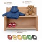 Preview: Kinder Sitzbank SIDNEY aus Erlenholz, exakt wie im Referenzbild, mit beschrifteten Funktions-Features.