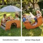 Preview: Kinder sitzen gemütlich und wippen aktiv auf Holz Wippe im Garten
