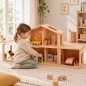 Preview: Freistehende Holz-Garage als Erweiterung für ein Puppenhaus mit offenem Spielbereich und seitlichen Durchgängen