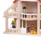 Preview: Puppenhaus in Natur und weiß mit rotem Dach mit Treppe und Püppchen - Detail