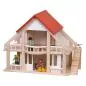 Mobile Preview: Puppenhaus in Natur und weiß mit rotem Dach mit Treppe und Püppchen