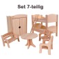 Preview: Puppenmöbel Set 7-teilig mit 2 Stühle, Tisch, Bank, Bett mit Dach & Tuch, Kleiderschrank Preview: Puppenmöbel Set 7-teilig mit 2 Stühle, Tisch, Bank, Bett mit Dach & Tuch, Kleiderschrank