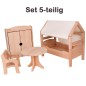Preview: Puppenmöbel Set 5-teilig mit Stuhl, Tisch, Bett mit Dach & Tuch, Kleiderschrank Preview: Puppenmöbel Set 5-teilig mit Stuhl, Tisch, Bett mit Dach & Tuch, Kleiderschrank