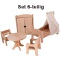 Preview: Puppenmöbel Set 6-teilig mit 2 Stühle, Tisch, Bett mit Himmel & Tuch, Kleiderschrank Preview: Puppenmöbel Set 6-teilig mit 2 Stühle, Tisch, Bett mit Himmel & Tuch, Kleiderschrank