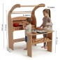 Preview: Holz Kinderküche im Größenvergleich mit Kindern – ideal für verschiedene Altersstufen
