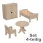 Preview: Puppenmöbel Set 4-teilig mit Stuhl, Tisch, Bett, Kleiderschrank