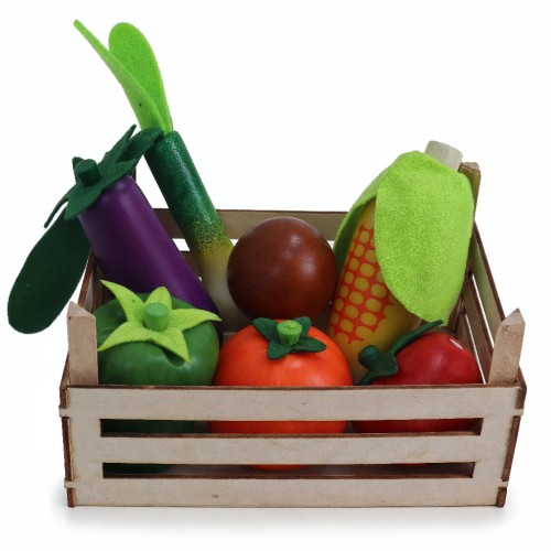 Spiellebensmittel Set aus Holz mit Stiege - 8-teilig - mit Obst und Gemüse