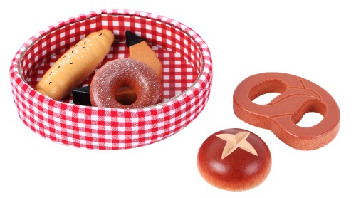 broetchenkoerbchen mit stoffbezug und 5-teiligen baeckereileckereien