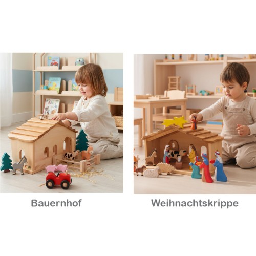 Preview: Krippenstall mit Schindeln groß - Vorderansicht