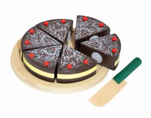 Spielzeug-Schoko-Kuchen mit Spielmesser als Zubehör für Spielküche