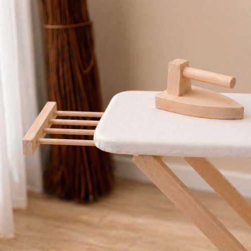 Kinder Bügelbrett Bezug weiß mit Holz Bügeleisen