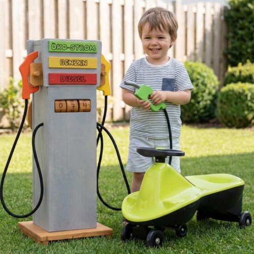 Kinder Tankstelle aus Holz für draußen – hochwertige Spielzapfsäule für Garten und Kindergarten