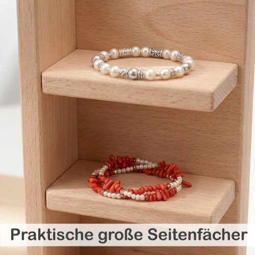 Seitliche Ablagefächer mit Schmuck am Kinder Schminktisch