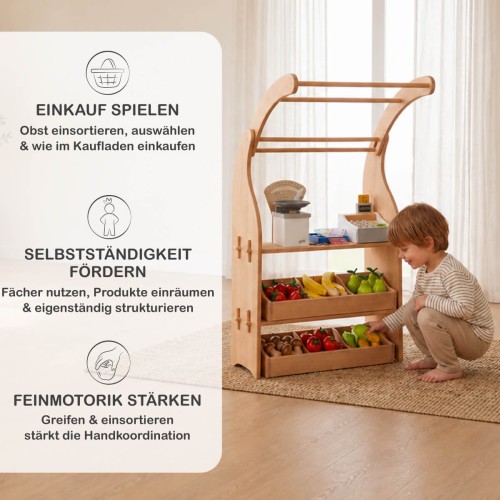 Holz Kaufladen Einsatz fördert Selbstständigkeit, Feinmotorik und kreatives Rollenspiel