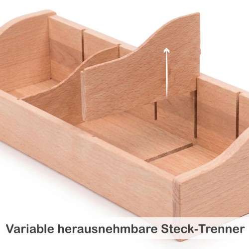 Herausnehmbare Steck-Trenner im Holz Kaufladen Einsatz sorgen für flexible Facheinteilung