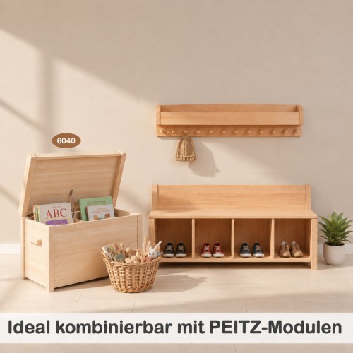 Kinder Sitzbank mit 4 Fächern ideal kombinierbar mit PEITZ-Modulen und passendem Zubehör.