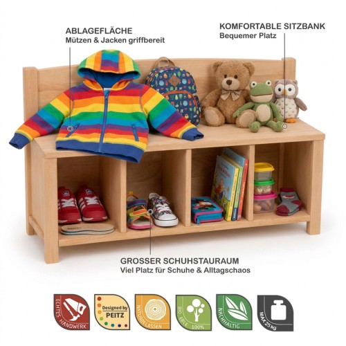 Kinder Sitzbank mit 4 Schuhfächern bietet viel Stauraum für Schuhe und Alltagschaos.