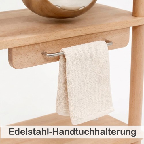 Edelstahl-Handtuchhalter am Montessori Waschtisch NERI hält das Kinderhandtuch direkt griffbereit