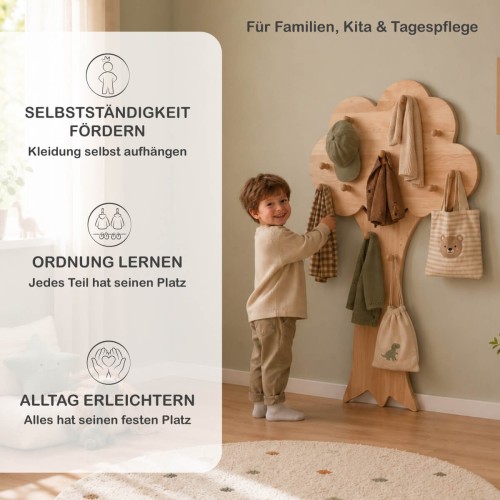Baum Garderobe Kinder mit Schuhbank im Kinderzimmer – praktischer Garderobenplatz für den Alltag