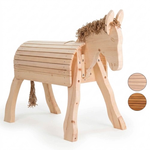 Holzesel PEDRO aus massivem Tannenholz in Natur – hochwertiges Reitspielzeug für Kinder.