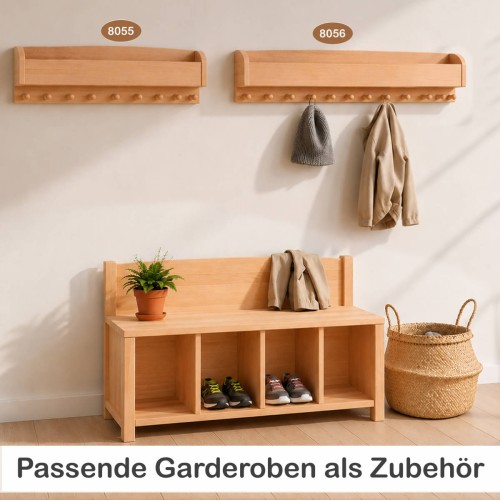 Kinder Sitzbank mit Garderobe und 4 Fächern – Zubehör separat erhältlich und kombinierbar.