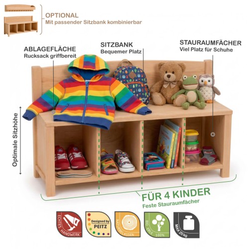 Kinder Sitzbank mit 4 Schuhfächern bietet viel Stauraum für Schuhe und Alltagschaos.