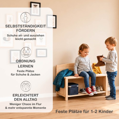 Kinder Sitzbank mit Schuhregal fördert Selbstständigkeit, Ordnung lernen und erleichtert den Alltag.