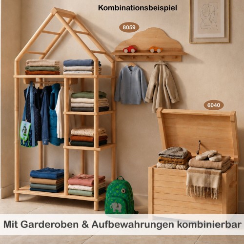 Montessori Kleiderschrank mit passender Garderobe und Aufbewahrung kombinierbar