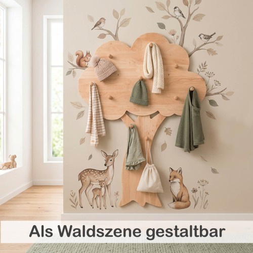 Garderobe an der Wand als hübsche kreative Wald-Szene gestaltbar mit Wand Tattoos