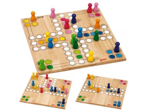 Ludo Brettspiel für Kinder aus Naturholz mit farbenfrohen Spielfiguren