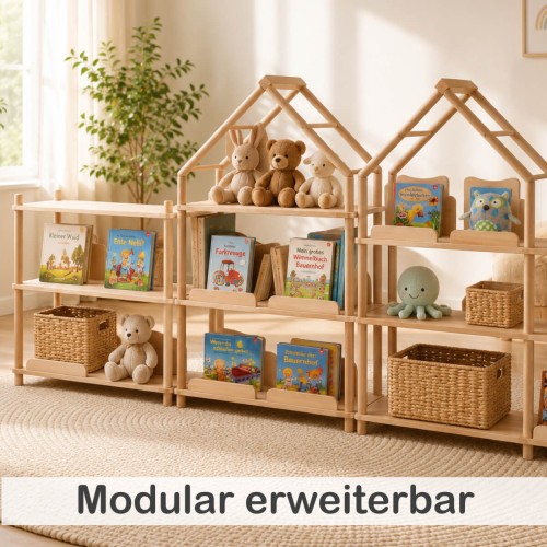 Mitwachsendes Montessori Puppenhaus Regal begleitet Kinder vom Babyzimmer bis ins Jugendzimmer
