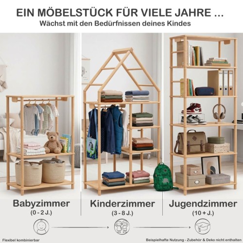 Modulares Montessori Regalsystem passt sich vom Babyzimmer bis zum Jugendzimmer flexibel an neue Bedürfnisse an.
