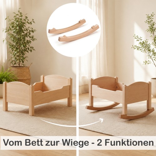 Umbau vom Puppenbett zur Puppenwiege mit Wiegenkufen.
