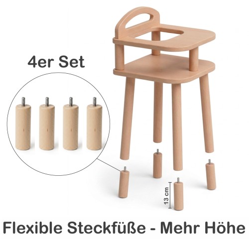 Puppenhochstuhl aus Holz mit flexiblen Steckfüßen – wahlweise 57 oder 70 cm hoch nutzbar