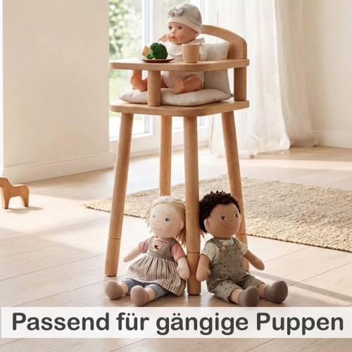 Puppenhochstuhl aus Holz eignet sich für verschiedene gängige Puppengrößen und vielseitige Spielsituationen