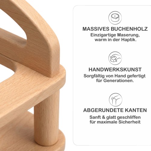 Puppenhochstuhl aus massivem Buchenholz mit Handwerksqualität und sorgfältig abgerundeten Kanten