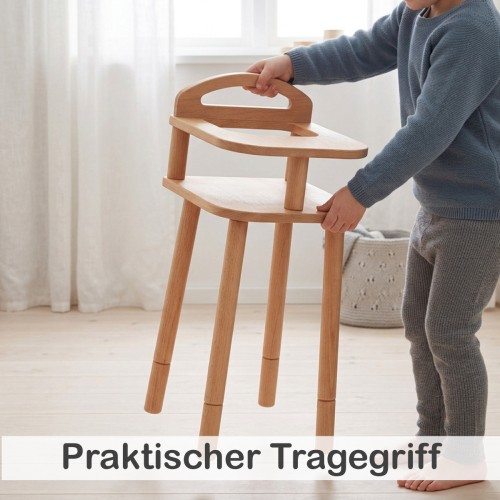 Puppenhochstuhl aus Holz mit praktischem Tragegriff – leicht im Kinderzimmer zu transportieren