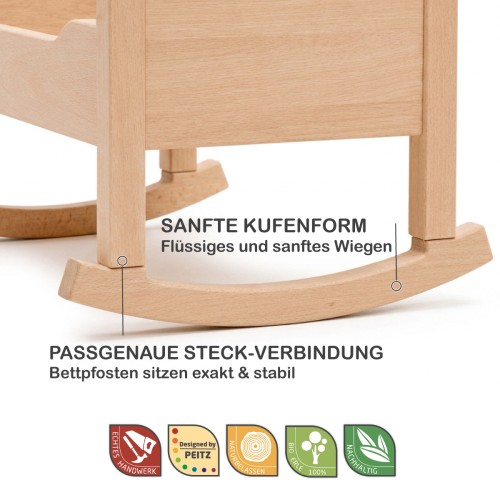 Feature-Highlights der Wiegenkufen mit Steckverbindung und geschwungener Kufenform.