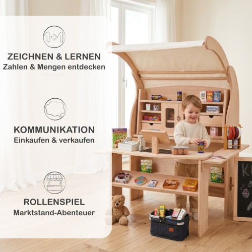 Marktstand Kaufladen Spielständer fördert Rechnen, Kommunikation und fantasievolles Rollenspiel beim Einkaufen