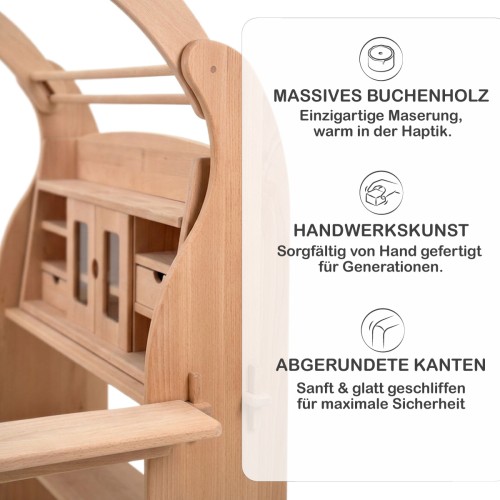 Marktstand Kaufladen Spielständer aus massivem Buchenholz mit sichtbarer Maserung und weich gerundeten Kanten