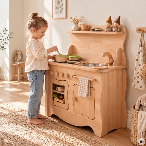 Spielküche Kind spielt Rollenspiel Holz Kinderküche