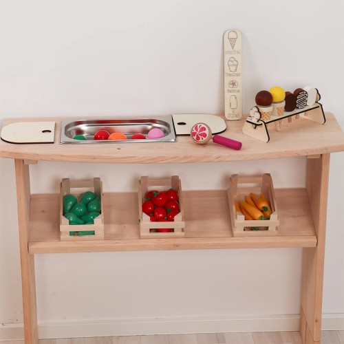 Spieltheke als Eiscafé mit Eisständer und Zubehör – kreative Erweiterung für Kaufladen und abwechslungsreiches Rollenspiel