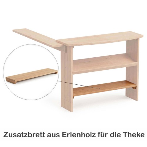 Spieltheke für Spielständer PAULA mit passendem Zusatzbrett aus Erlenholz für zusätzliche Spiel- und Ablagefläche