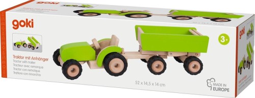 Spielzeug Traktor aus Holz mit Anhänger