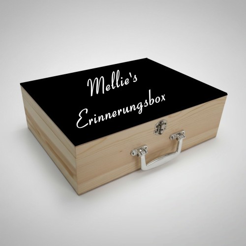 Preview: holzkiste mit Scharnier und Griff und Tafel