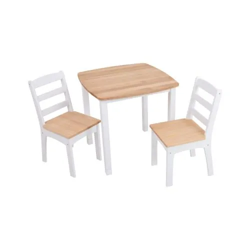 Holztisch | 2 Holzstühle | Weiß | Kinder-Möbel-Set 