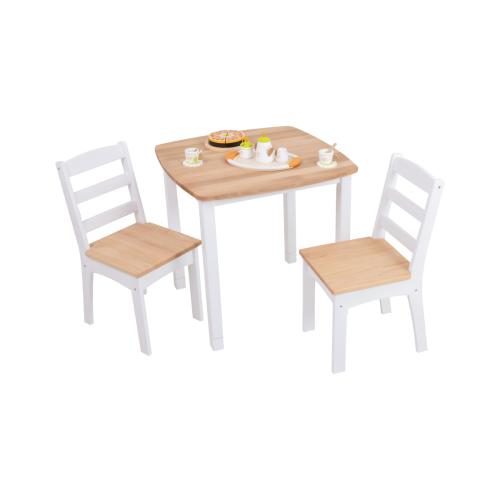 ansprechendes Design in weiß - natur - Holztisch Holzstühle Kindersitzgruppe – für Kindergarten – pädagogisch wertvolles Holzspielzeug – ökologisch und gesundes Kinder-Spielzeug - Maltisch - Basteltisch - Kaffeetafel