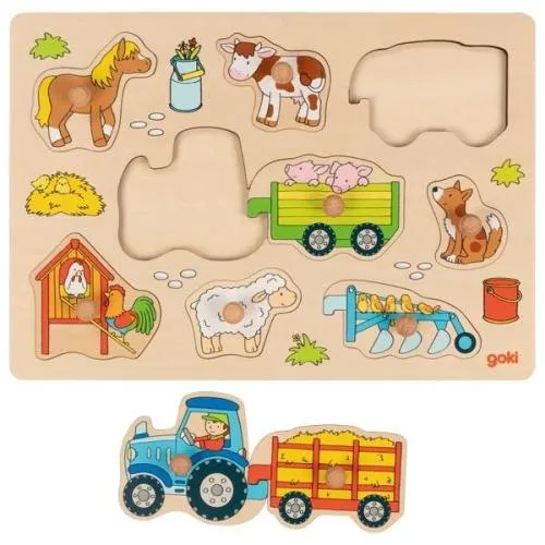 Bauernhof-Puzzle | Steckpuzzle Traktor mit Anhänger | Geduldspiel